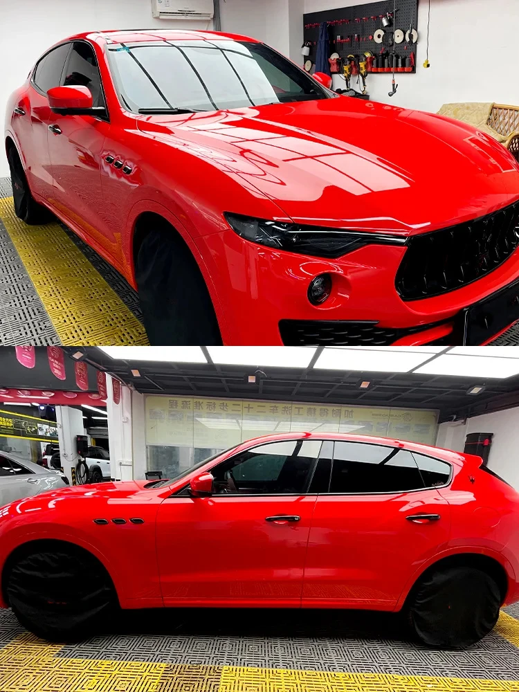 18M Super Gloss Red Vinyl Film Wrap Sticker Decor With PET Liner Air Bubble Free Car Protective Wrapping Roll Glossy Red Decals