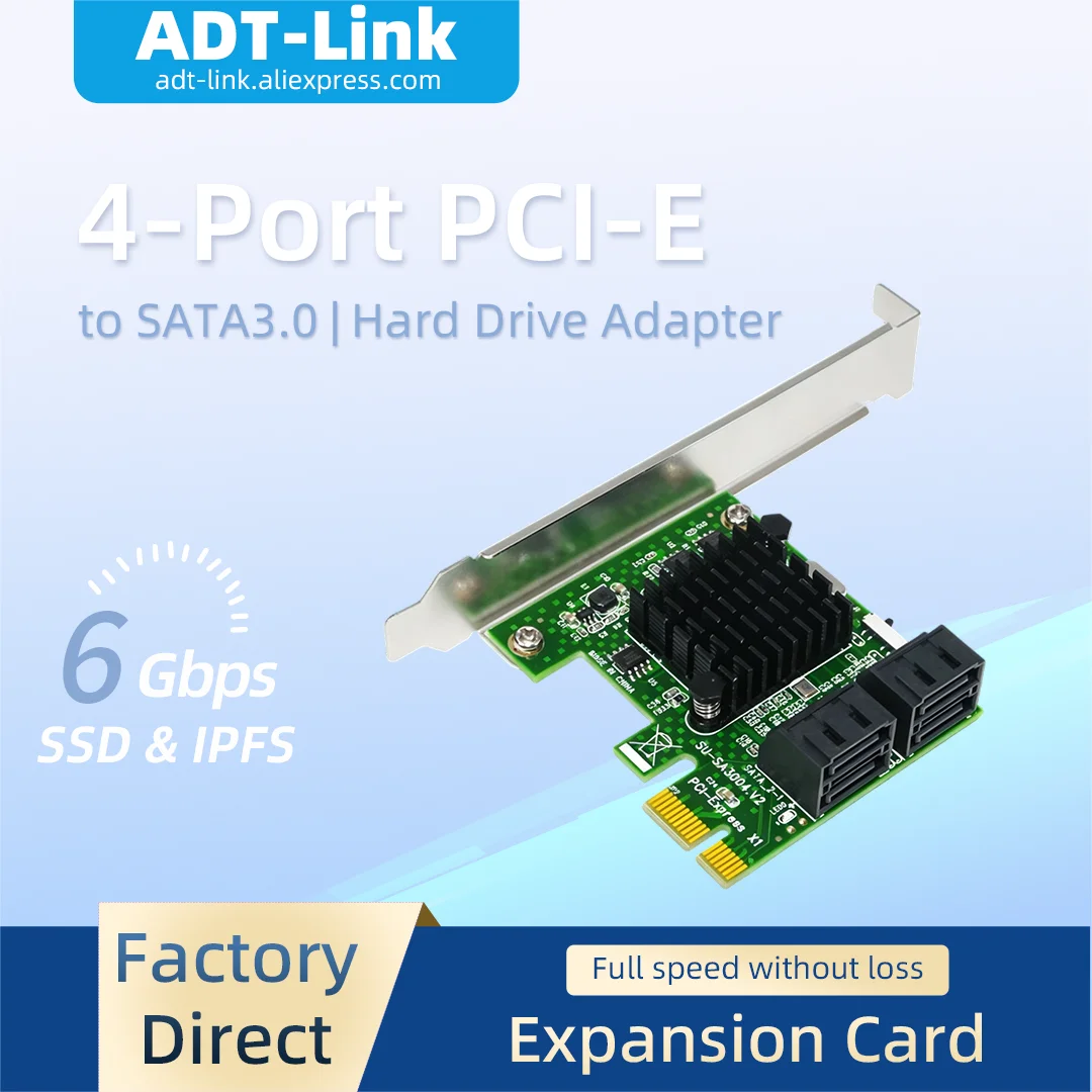 6Gbps 4 Ports PCI-E to SATA3.0 Expansion Card PCIE to SATA Adapter Internal SSD HDD Hard Drive Expansion Board For NAS Server