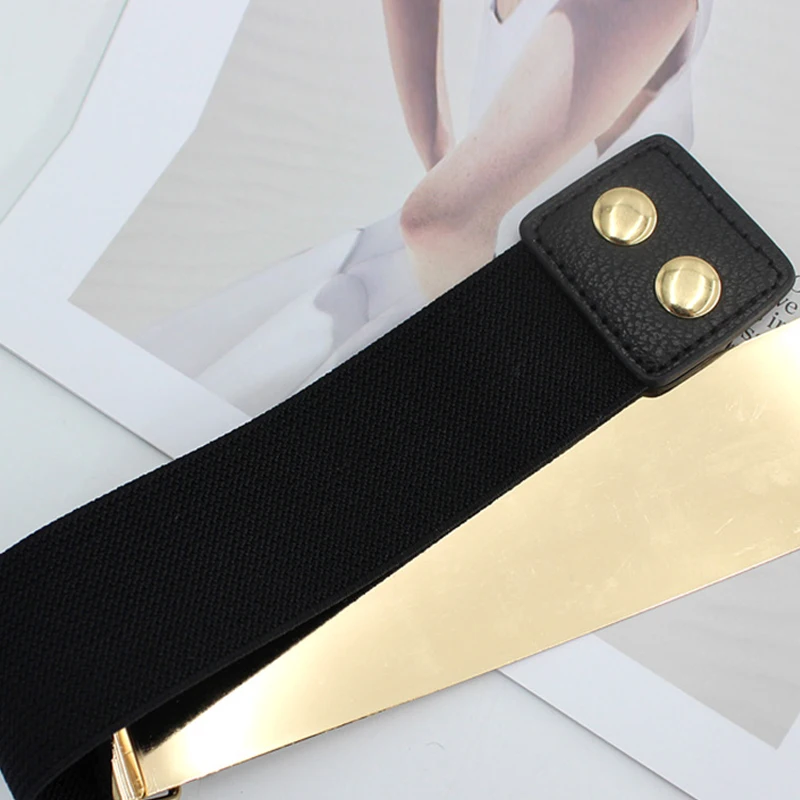 Women Fashion Designer Belts Gold Silver Color Femme Classy Elastic Wide Belt Ladies Apparel Accessory Luxury Waistband