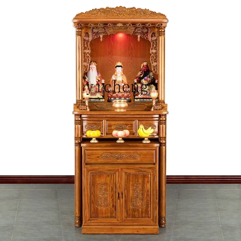D17household Solid Wood Shrine Offering Table God Of Wealth Vertical Cabinet New Chinese Style Guanyin Shrine Modern Simplicity