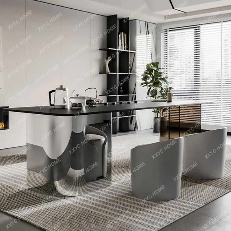 

ML Light luxury rock slab balcony tea table creative stainless steel office tea table