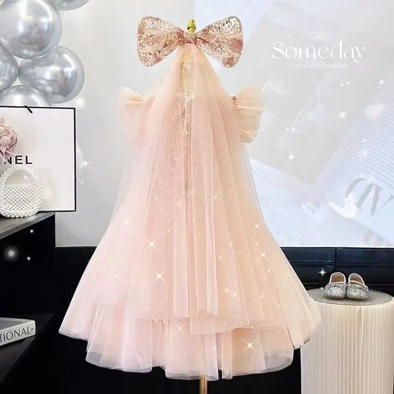 

Girls Sequin Mesh Dress Summer 2026 New Style Children's Temperament Fairy Princess Super Dress for Girls 90-150cm