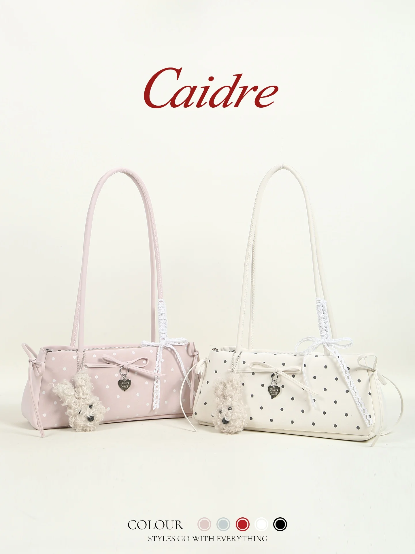 

Caidre Polka Dot Handbag with Knot for Women Commuter Bag Underarm Shoulder Bag Birthday Gift Soft PU Leather