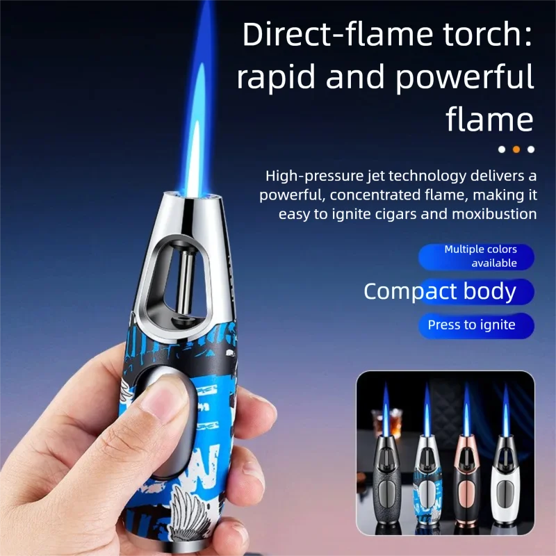 Men's metal blue flame point moxa bar cigar exclusive high-end light luxury compact windproof cigarette accessories