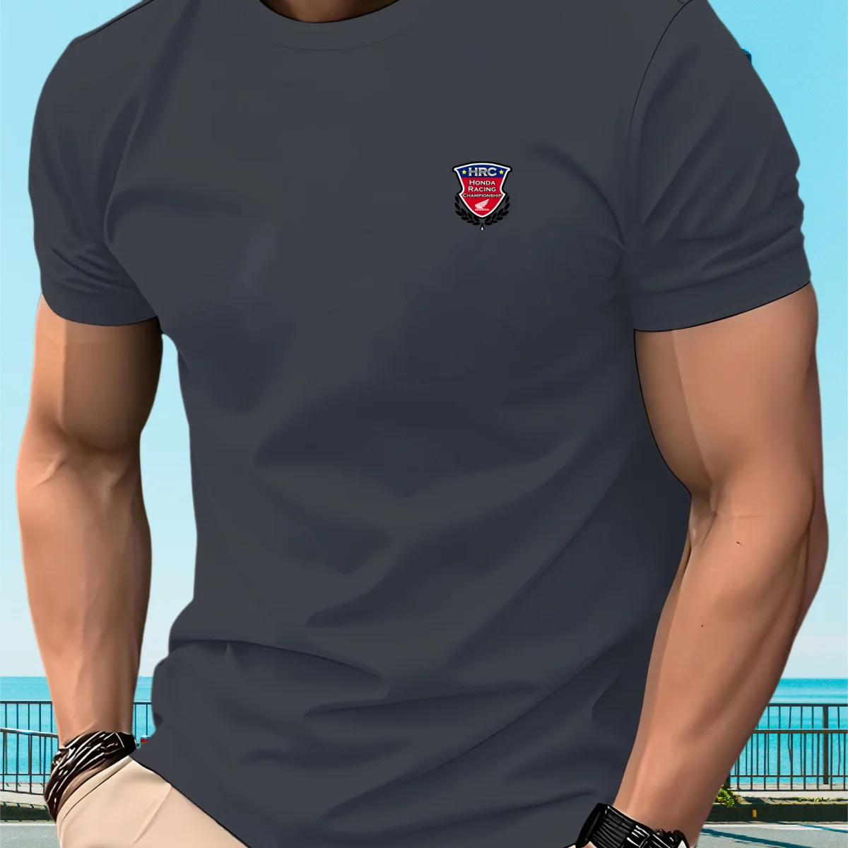 

2026 Spring/Summer New Luxury Men's Fashion Round Neck Leisure Trend High end High quality Fitness Sports T-shirt