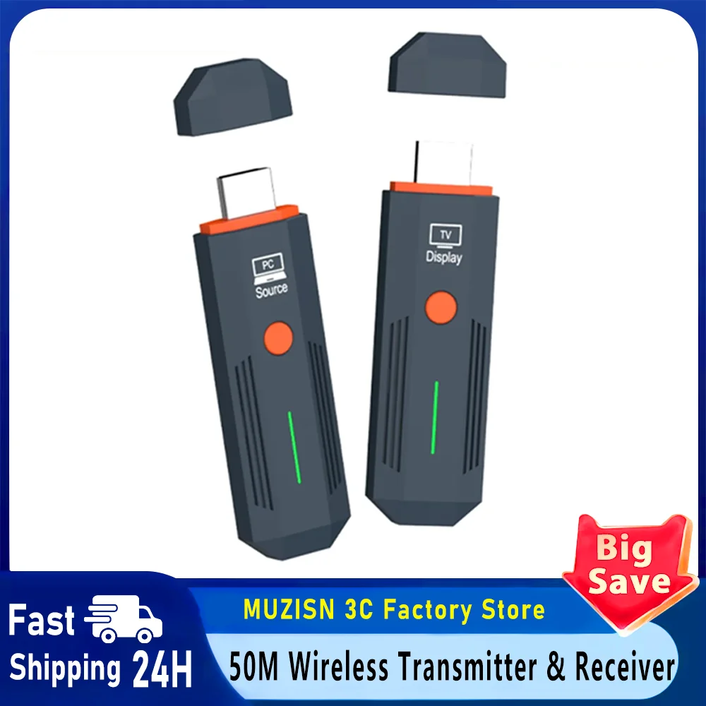 50m Type C HDMI-Compatible Wireless Video Transmitter Receiver Extender Adapter TV Stick Dongle for PC Phone TV Monitor Laptop