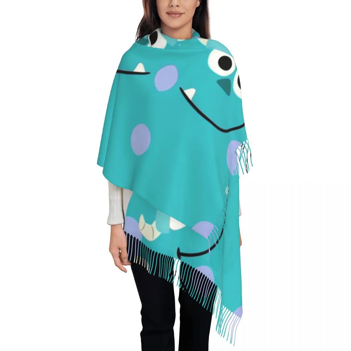

Custom Lady Long Monsters University Cartoon Scarves Women Winter Thick Warm Tassel Shawl Wraps Scarf