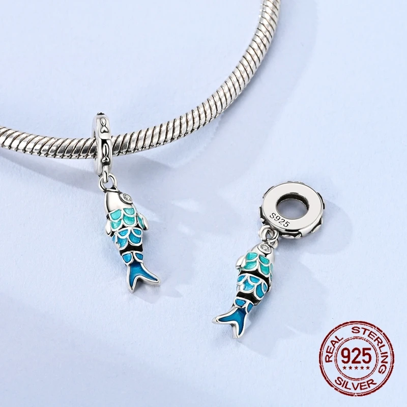 Hot Sale Koinobori Charms 925 Sterling Silver Swinging Fish FLAGS Dangle Pendant Fit Bangle Bracelet Necklace DIY Jewelry view 4