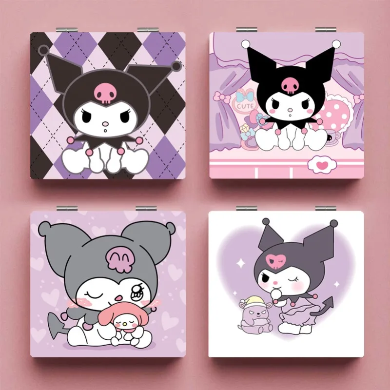 Sanrio Kuromi Dubbelzijdige opvouwbare spiegels Kawaii Cartoon Draagbare opvouwbare make-upspiegels Vrouwen Kijkglas Cosmetisch hulpmiddel Cadeau