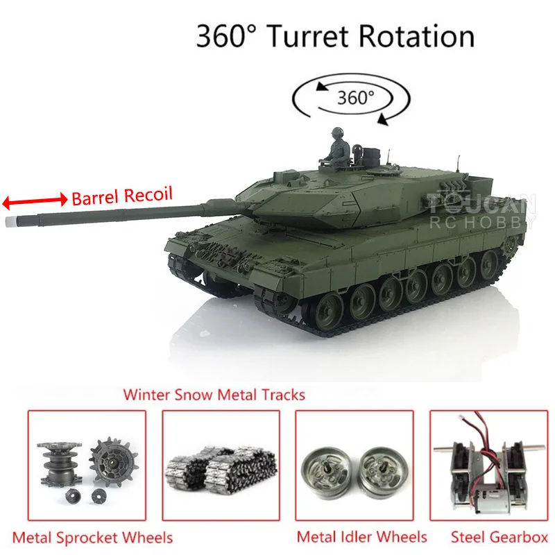 HENG LONG 1/16 3889 TK7.0 RC Remote Control Tank RC Panzer Leopard2A6 Car 360° Turret Barrel Recoil Metal Tracks TH19270-SMT4