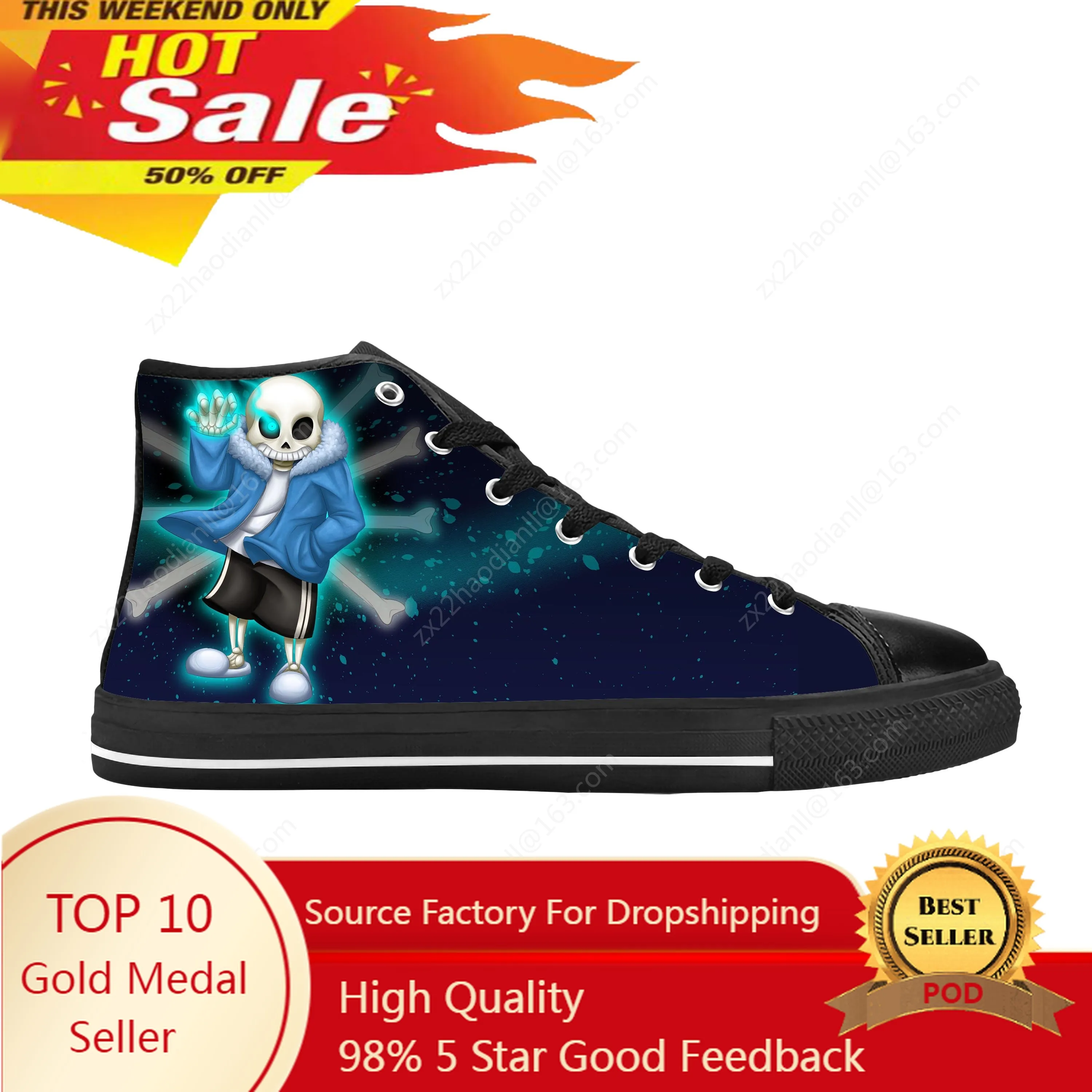 

Anime Cartoon Game Undertale Sans Skull Skeleton Casual Cloth Shoes High Top Comfortable Breathable 3D Print Men Women Sneakers