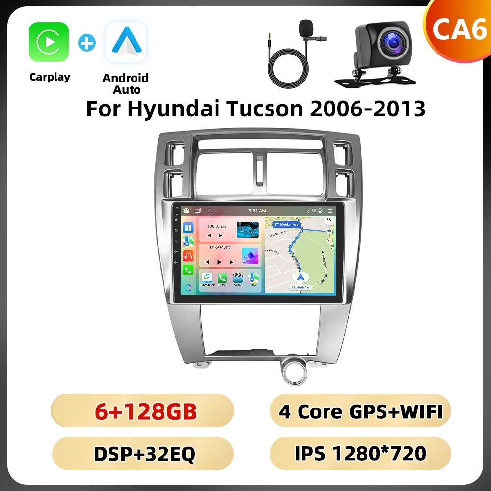 Podofo 8 128G 2din Autoradio Voor Hyundai Tucson 2006-2013 Multimediaspeler Carplay Android Auto Gps 8Core Dsp Fm Rds Auto Audio