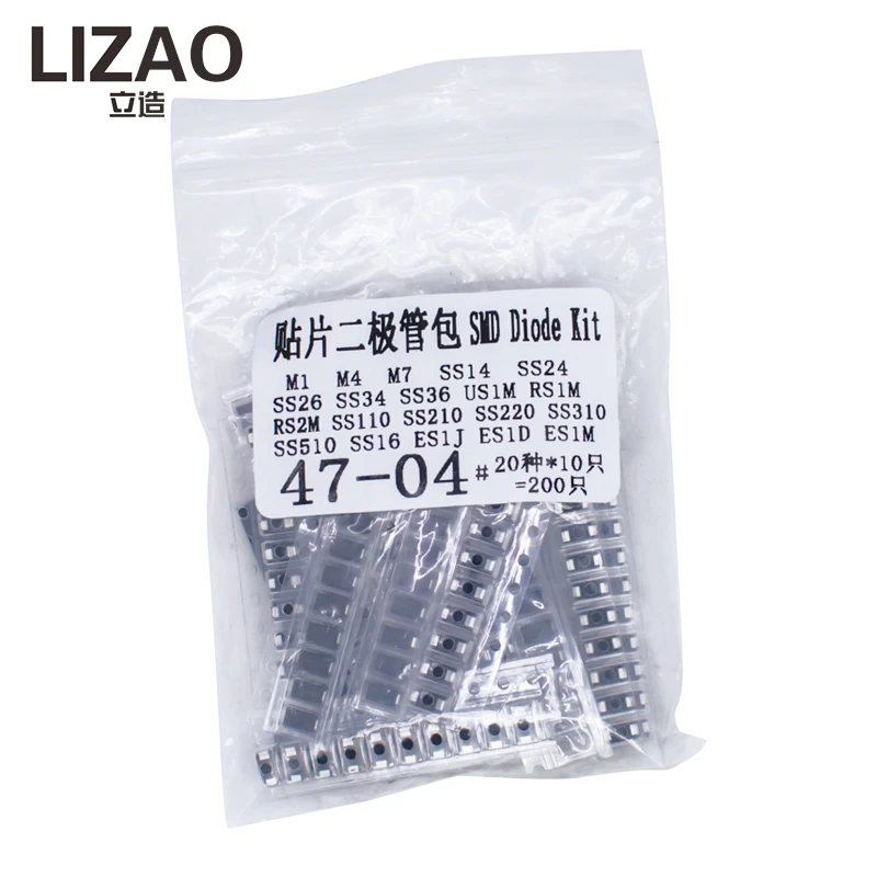 LIZAO 200Pcs SMD Diode Assortment Kit 20Values x10Pcs SMA Package Rectifier Diode Set M1 M4 M7 SS14 SS34 SS510 RS1M US1M ES1M