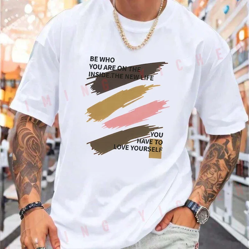 Inspirational Theme Be Yourself Love Yourself Letter Motorcycle T-Shirt Men Unisex Casual Fashiona Short Sleeve O-neck Tops
