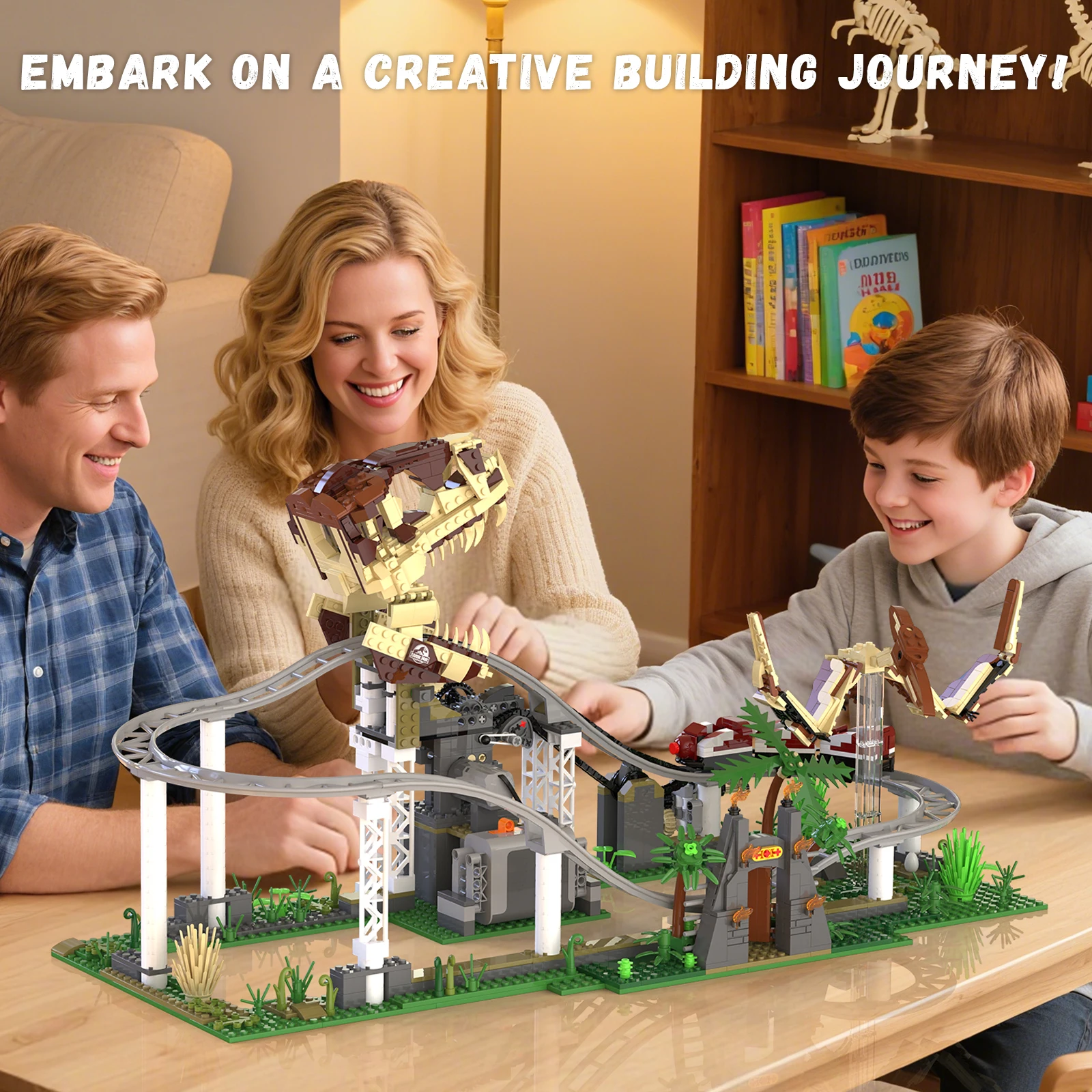 MOC 1291 pièces Kit de blocs de construction de montagnes russes dinosaures, jouet de tapis pour les amateurs de dinosaures et cadeau parfait de Noël et d'anniversaire