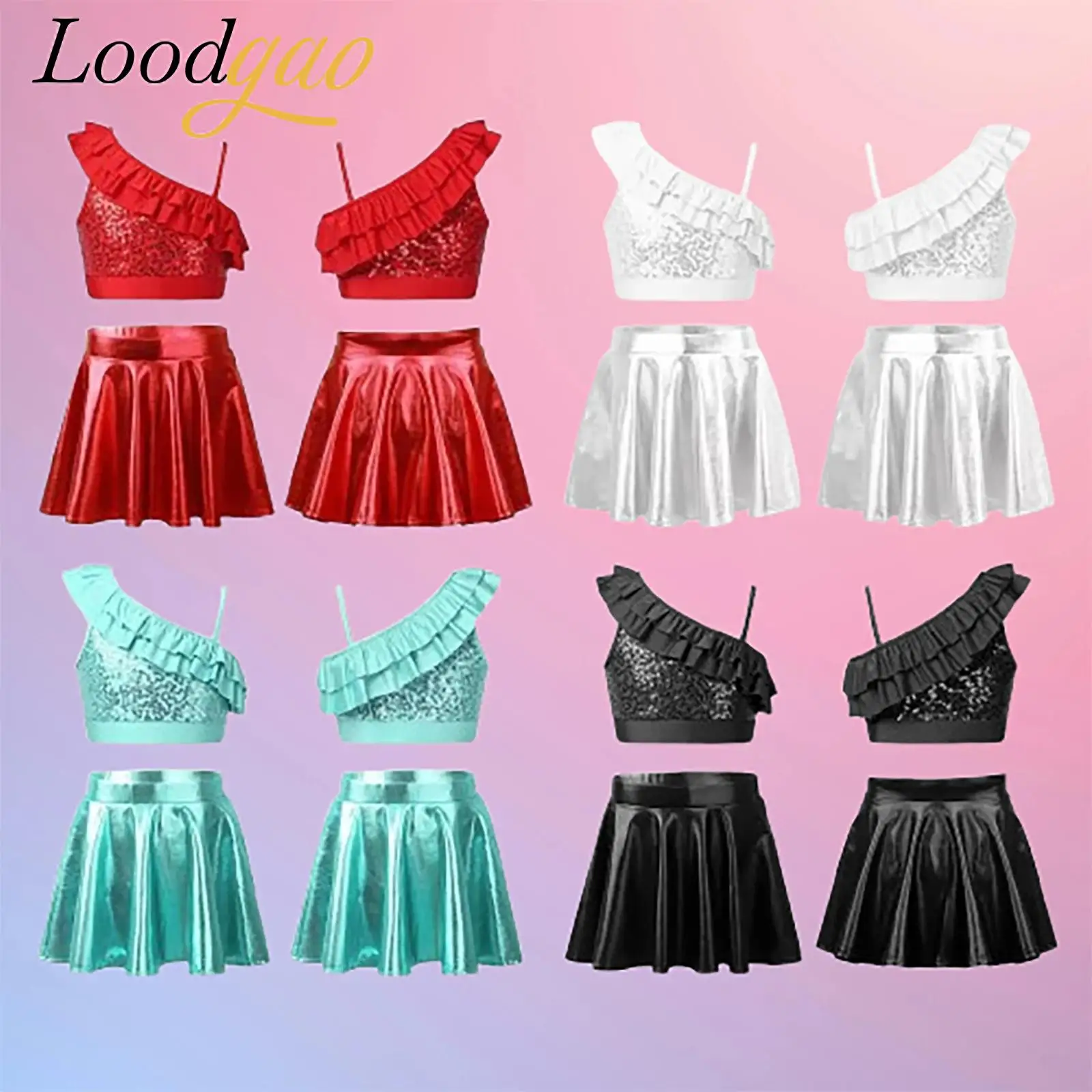 

Children Sequins Jazz Dance Outfits for Gilrs Performance Costume Two-Piece Teens Hip Hop Dancewear Sets Cheerleading Uniforms