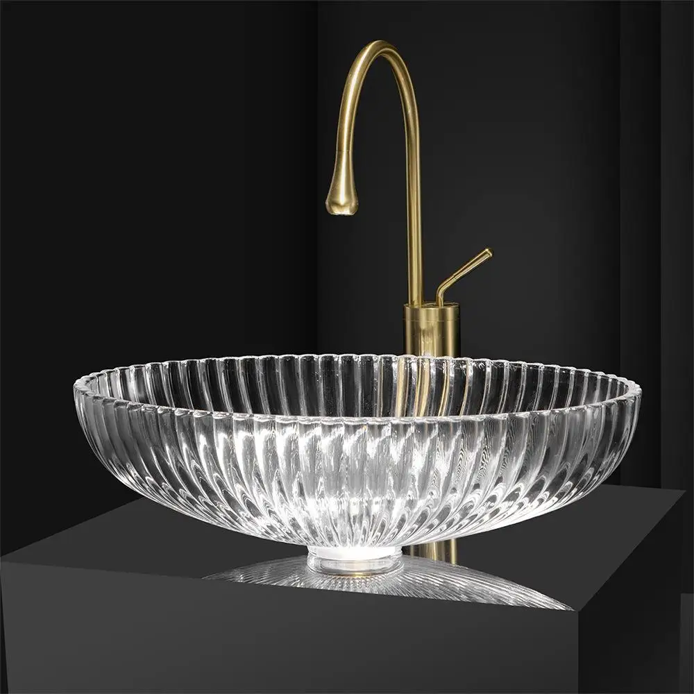 

Crystal glass basin, artistic circular tabletop basin, light luxury hotel washbasin, bathroom, household washbasin