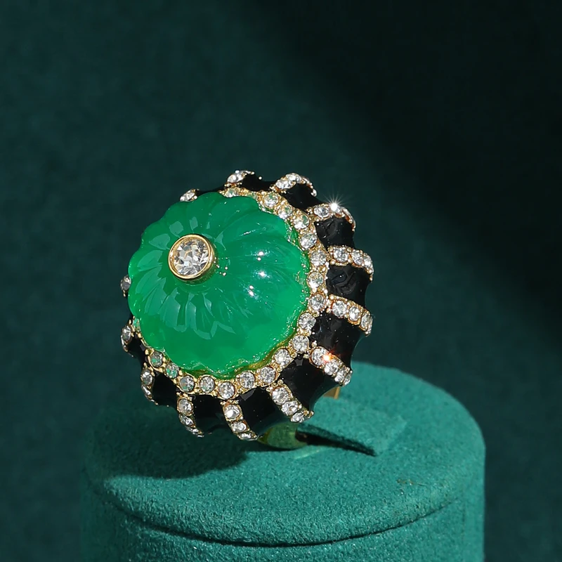 

Vintage Pumpkin Green Rings Glazed Gold Color Round Jewelry Luxury High Quality Christmas Halloween Accessories 2026 Gift