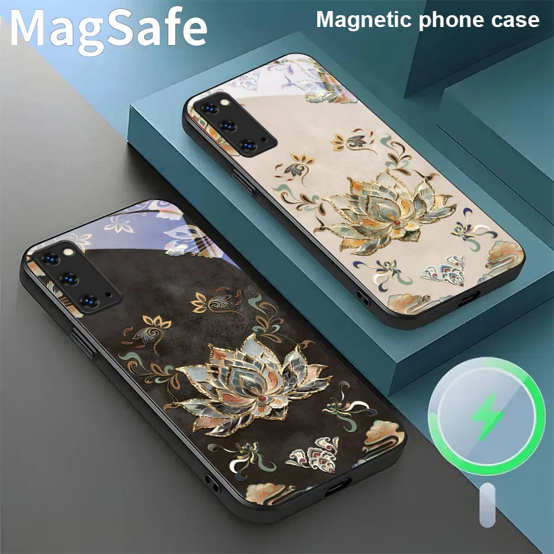 

Gradient Lotus Petals For Magsafe Samsung Galaxy S20 FE S21 S22 S23 Plus S24 Ultra 25 Edge S24Ultra 22Plus Glass Phone Casee