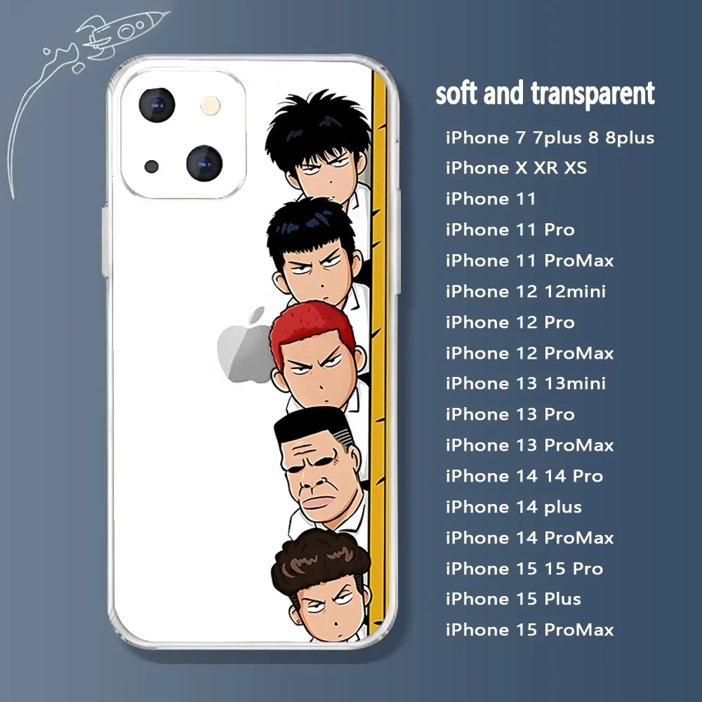 Coque de téléphone transparente Anime S-Slam D-Dunk pour iPhone, 15, 11, 13, 14 Pro Max, 7, 8 Plus, X, Xr, Xs Max, SE 2020, 12Mini, Hot