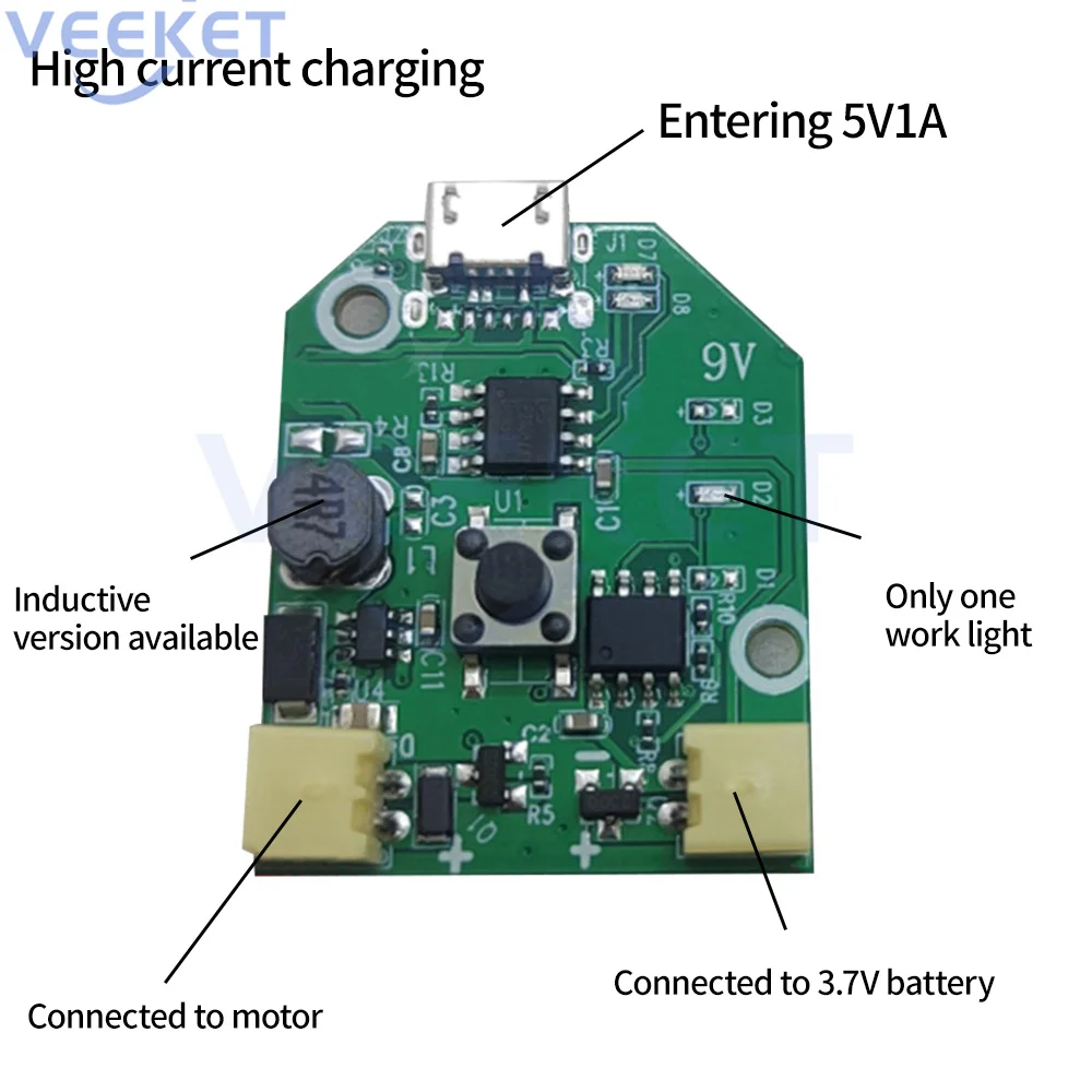 Small Fan Control Board USB Charging 3.2V For Handheld Small Table Fan Mobile Fan Flashing Blue Light Protected by Lithium