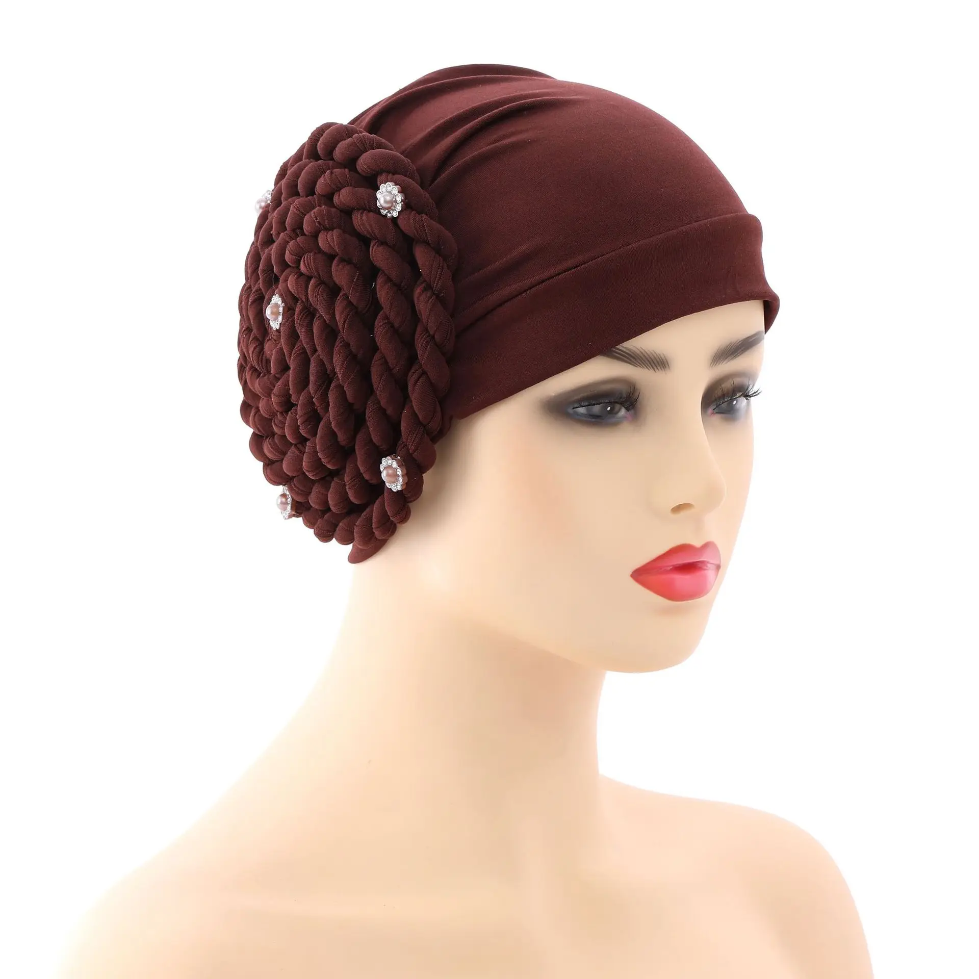 2023 Trendy Braids Turban Bonnet Arab Wrap Head Scarf Ready to Wear Hijab Hat Muslim Headdress Woman Inner Hijab Turbante Mujer