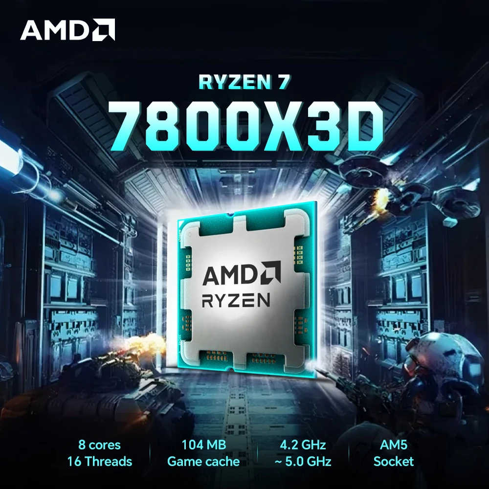 AMD Ryzen 7 7800X3D 4,2GHz 8-Kern 16-Thread L3=96M 5NM DDR5 R7 7800X3D Prozessor 120W Sockel AM5 Ohne Lüfter