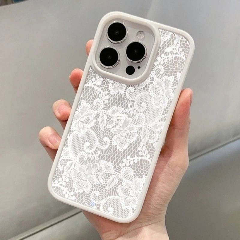 Funda floral vintage de encaje blanco para iPhone 17 16 15 14 11 12 13 Pro Max 16E 17Air X XR XS 7 8 Plus SE 2022 protectora 4