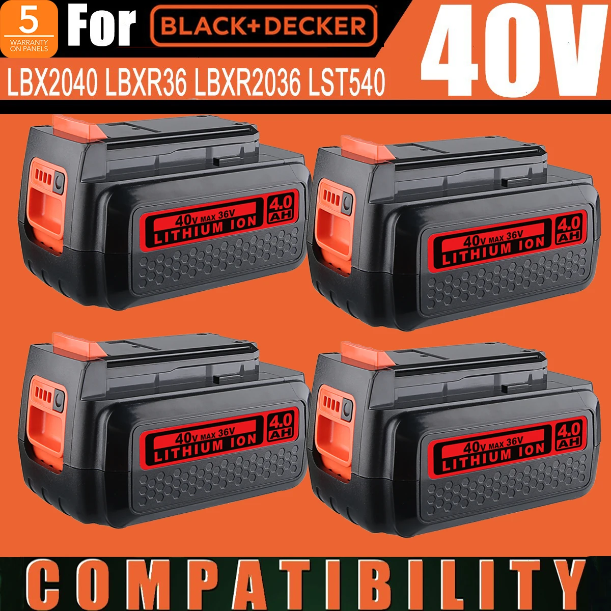 

1/2/4 шт. LBXR36 4,0 Ач, замена штифта литий-ионного аккумулятора Black & Decker, совместимого с аккумулятором 40 В LBX2040 LBXR2036 LBX1540 LBX2540