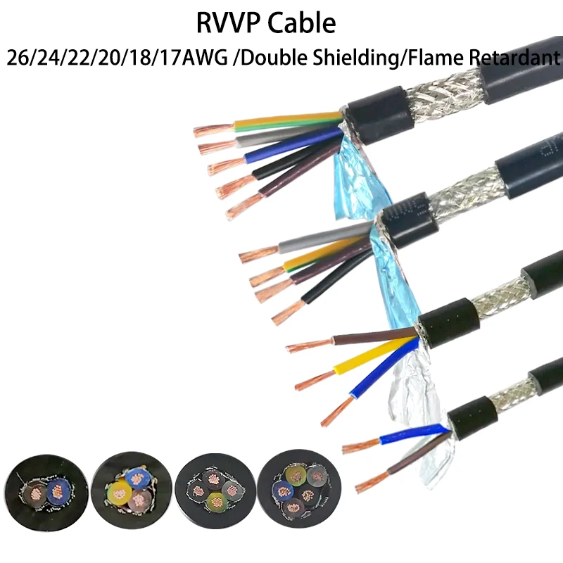 Shielded Cable 4Core RVVP 2/3/4/5/6/7/8 Cores 26/24/22/20/18AWG Shielded Control Signal Copper Wire Black Insulated Audio Cable