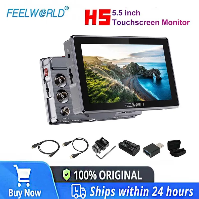 

NEW FEELWORLD H5 5.5 inch Touchscreen Monitor 12G SDI HDMI- 2.0 Camera Field Monitor High Brightness 1200nit