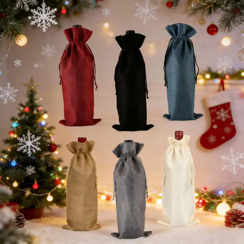 

10pcs New Wine Bags Red Wine Bottle Covers Gift Champagne Pouch Burlap Packaging Bag Wedding Party Decoration Wine Bags