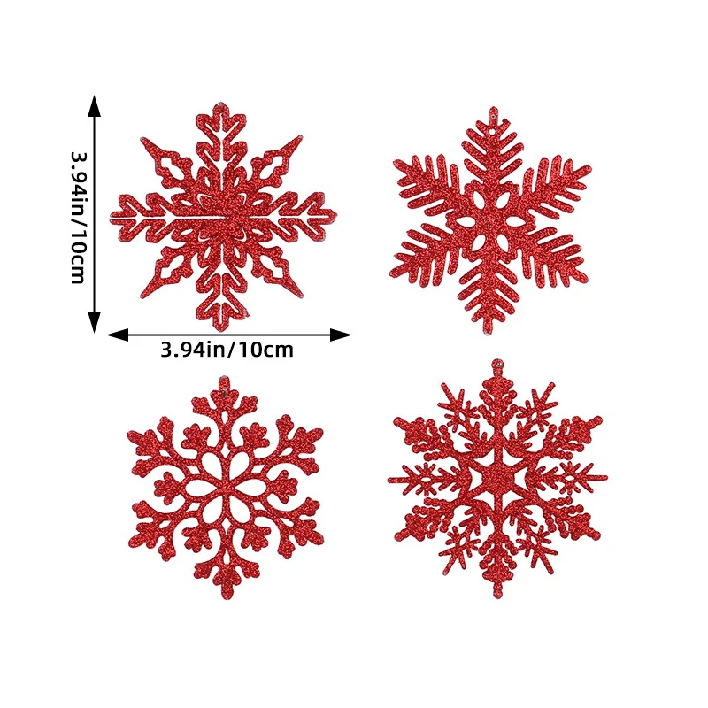 12pcs/set Pink Glitter Plastic Snowflake Ornaments Christmas Venue Decoration Xmas Tree Pendant For Home Winter Party Supplies