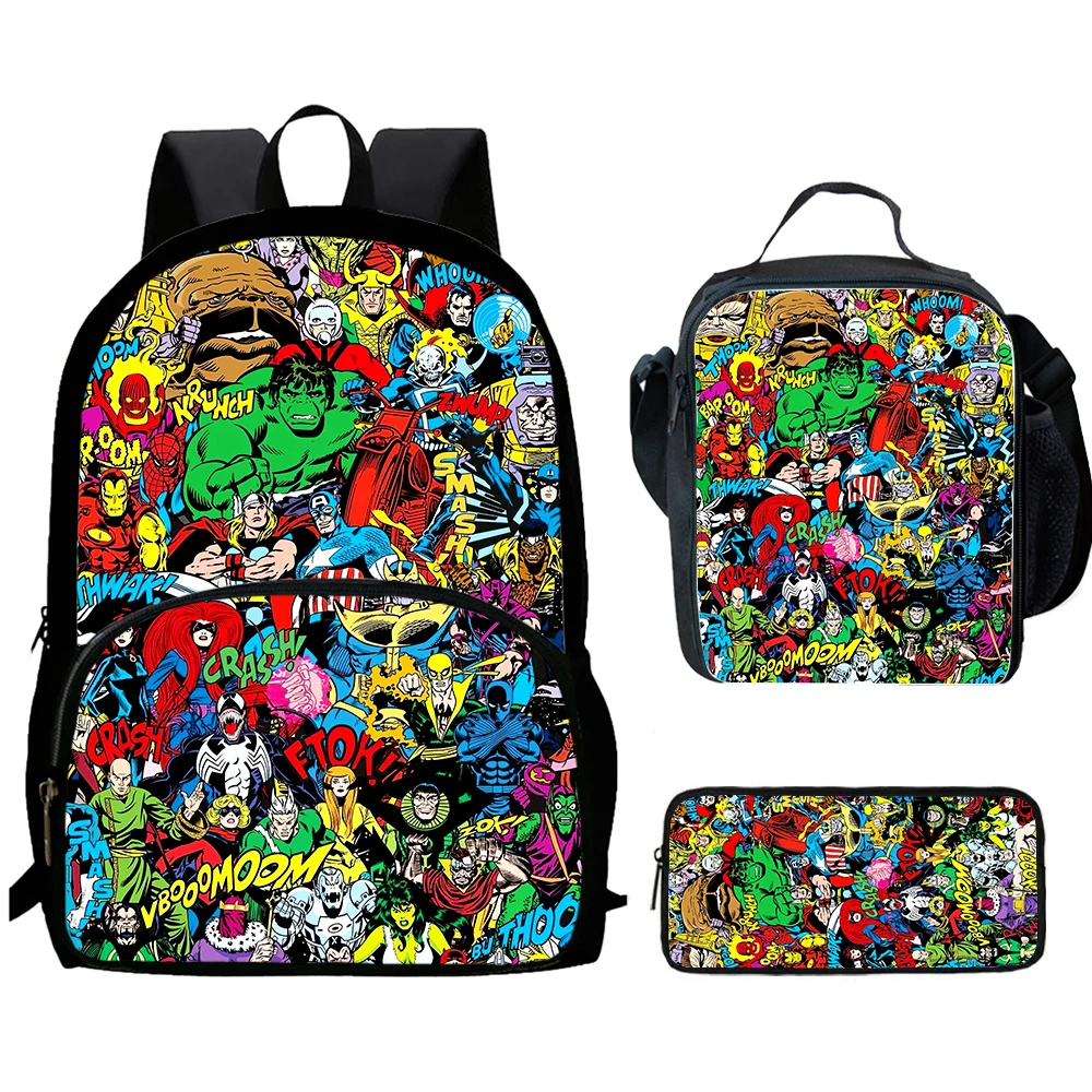 Cartoon Superhero Child Backpack with Front Pocket,Lunch Bags,Pencil Bags for Aged 5-10,School Bags for Boys Girls Best Gift