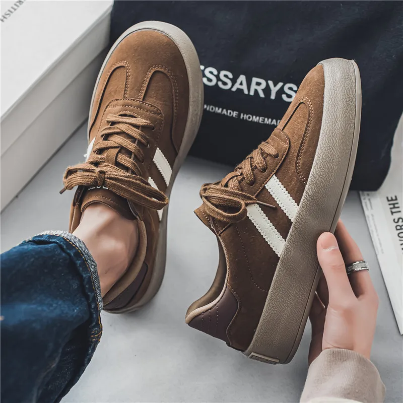 Classic Brand Men Brown Suede Sneakers 2024 Fashion Low-top Men\'s Trendy Skate Shoes Comfort Casual Vulcanized Sneakers Men