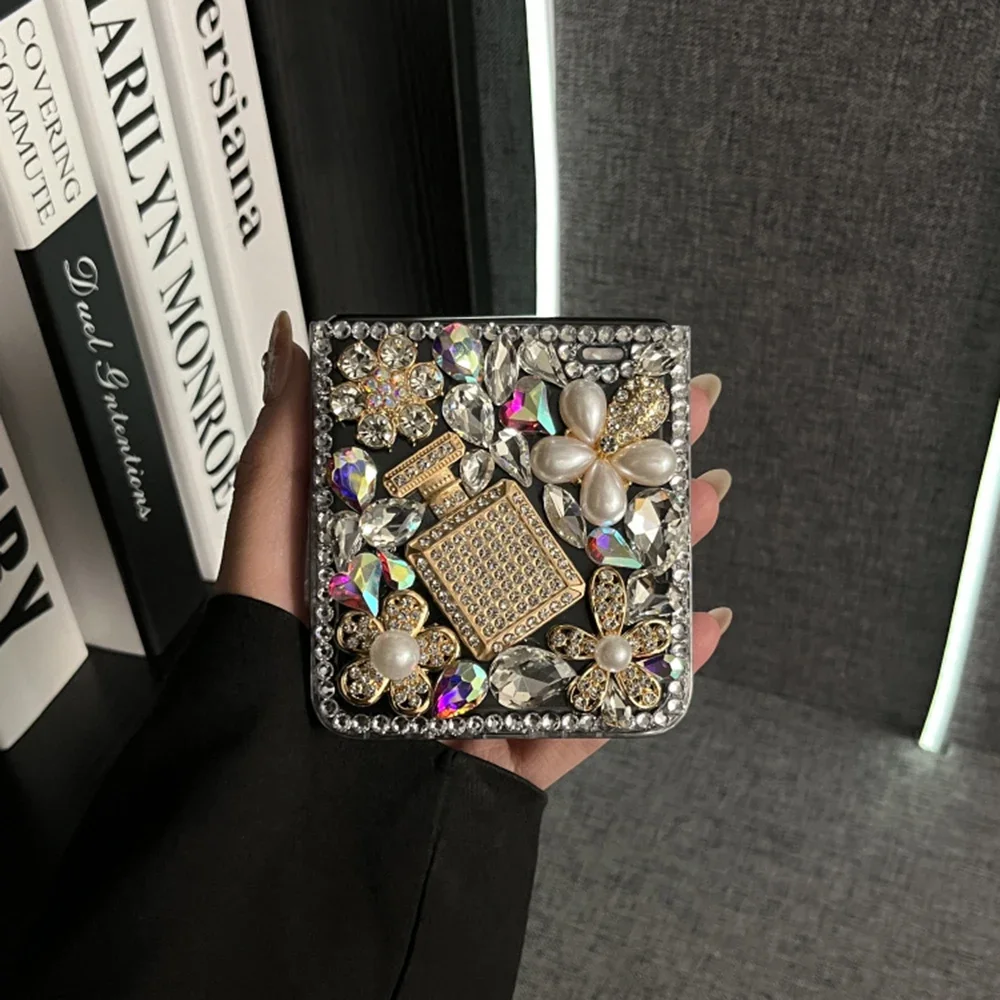高級ブリンブリンラインストーン香水瓶電話ケース XiaoMi ミックスフリップかわいいパールダイヤモンド花ウォータードロップクリスタルハードカバー