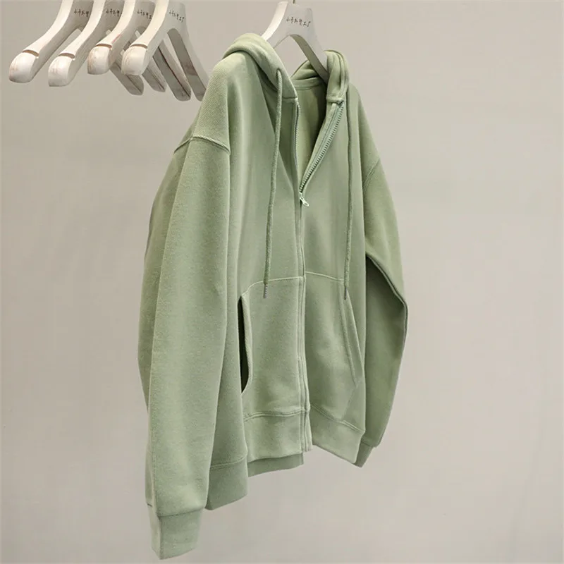 

ZDM plus Size Women's Hoodie Zipper Thin Cardigan Pure Color Spring Autumn Trendy Top Large Size Comfortable Cotton Outerwear