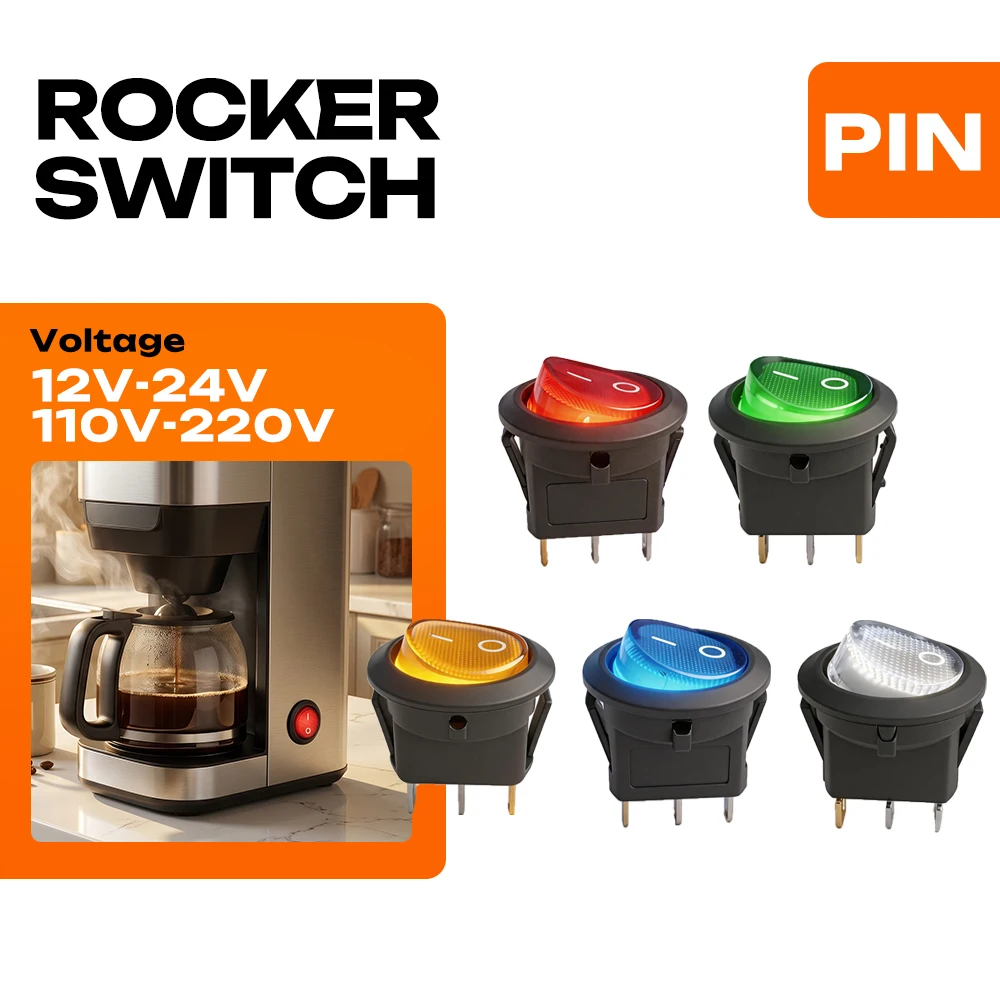 FILN 2PCS Waterproof Rocker Switch ON-OFF 3 Pin LED Toggle Switches 12V-24V 110V-220V for Car Marine Industrial Control Device