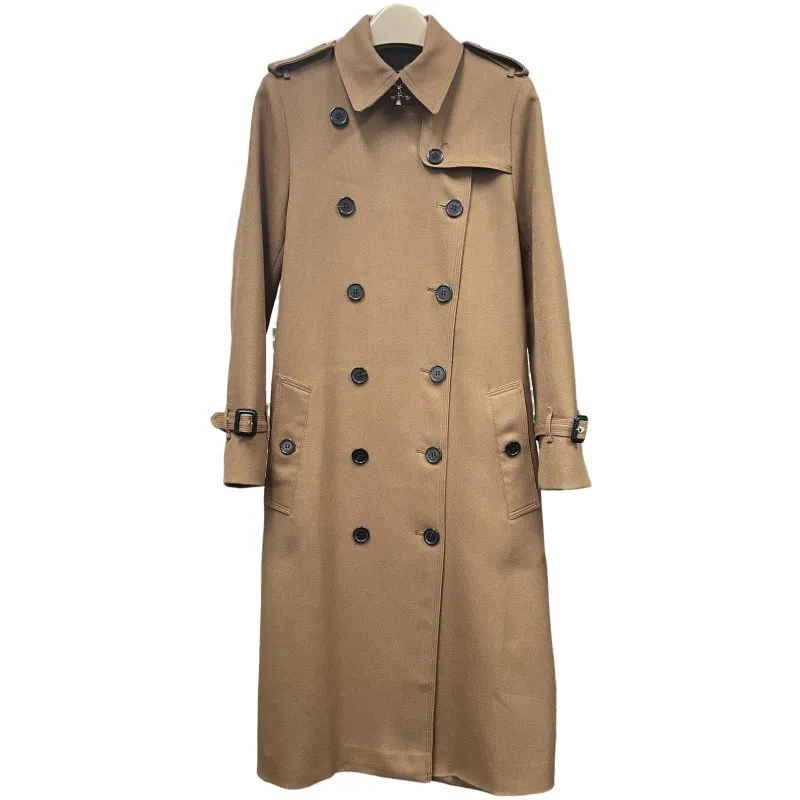 Autumn new fashionable temperament advanced sense of worsted cashmere fabrics plaid collar design long trench coat