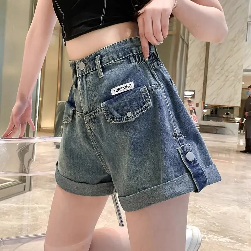 Shorts jeans versáteis femininos 2 calças de emagrecimento de cintura alta e pernas largas