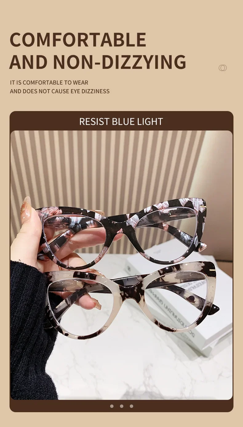 Women's Versatile Large Framed Cat Eye High-definition Reading Glasses Anti-Blue Light Elegant Fashionable Eyeglasses 0 TO +4.0