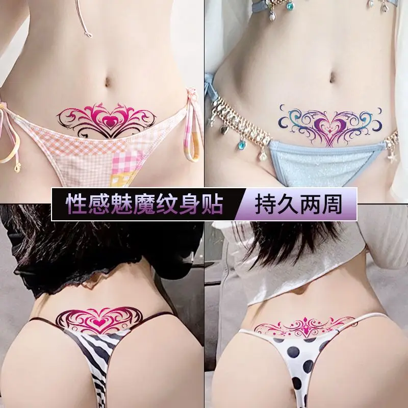 Sexy súcubo tatuagem adesivo definido para as mulheres, etiqueta duradoura falso, tatuagem temporária impermeável, rosa totem, hotwife arte abdominal