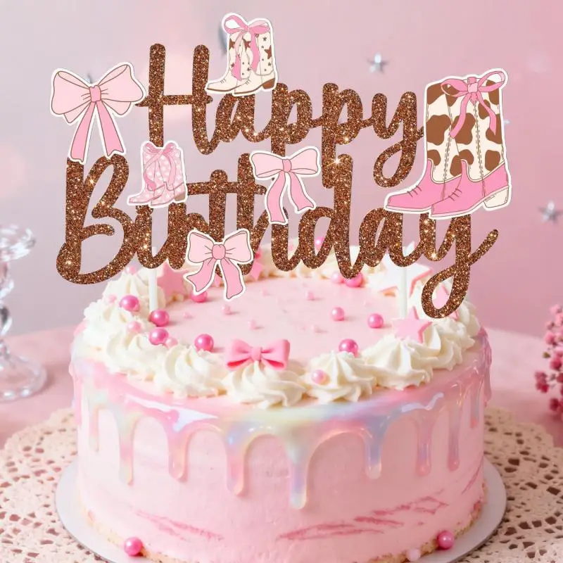 1 Stück rosa und braun alles Gute zum Geburtstag Kuchen Topper Dekor Brief und Schleife Stil Kuchen Topper Kinder Party Feier Dekorationen Lieferungen