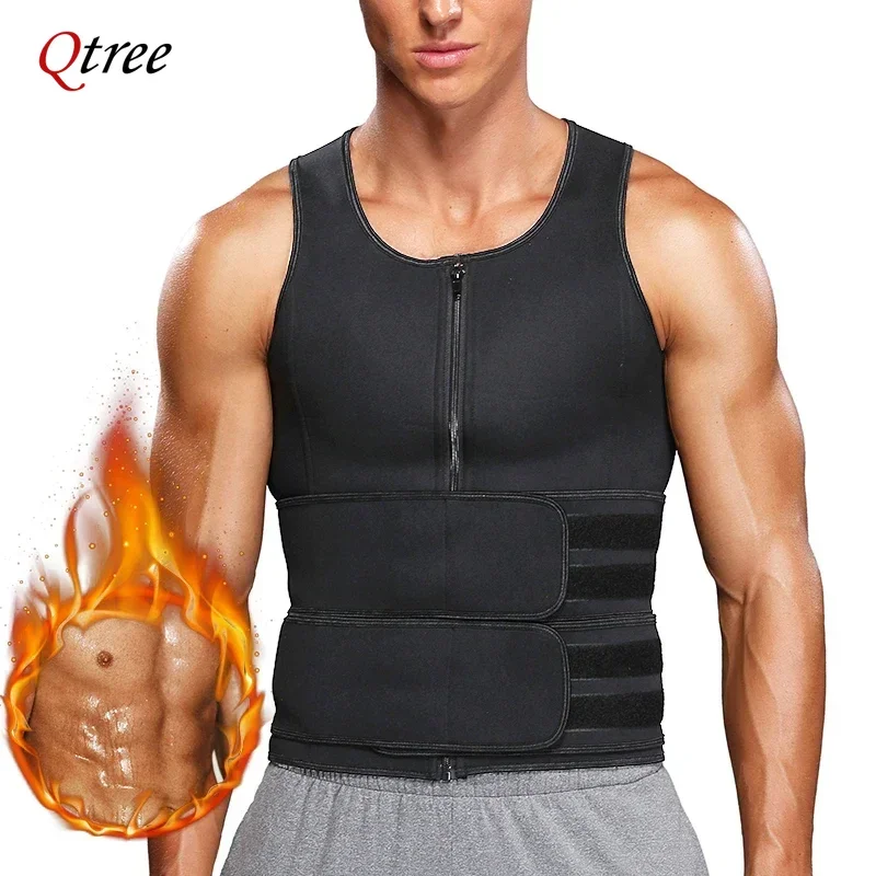 Qtree Mens Body Shaper Waist Trainer Sauna Suits Sweat Vest Slimming Weight Loss Fitness Tummy Control Fat Burner Workout Corset