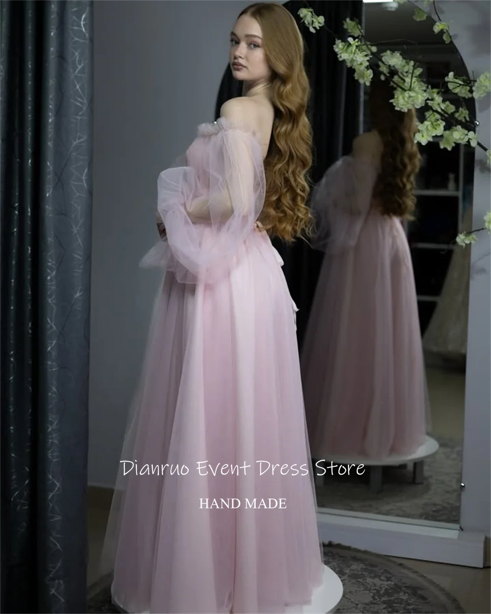 فستان سهرة أنيق على شكل حرف A من Dianruo بدون أكتاف وردي من التل رداء نسائي ساحر على شكل قلب فساتين حفلات مخصصة