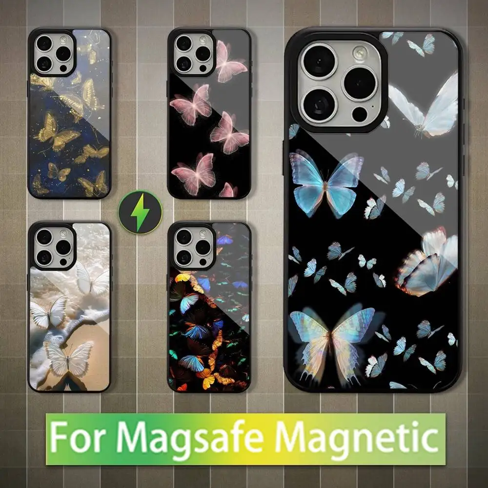 

Retro Butterfly Phone Case For iPhone 16,15,14,13,12,11,Pro,Max,Plus,Mini,Magsafe,Magnetic Wireless Charging Case