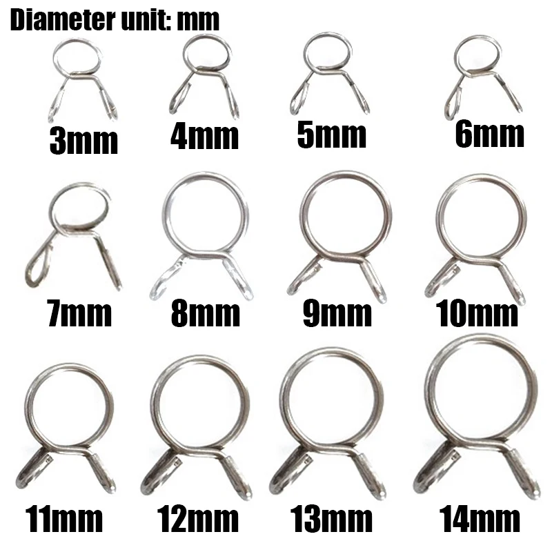 10PCS Fuel Line Oil Air Tube Clamp Hose Spring Clip Fastener For M3-M26 diameter