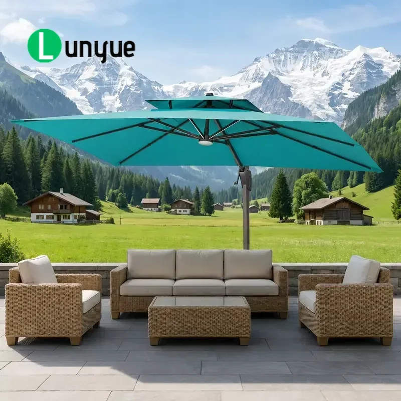 9x12ft Cantilevered Terrace Umbrella Large Outdoor Offset Parasol with Tank Base for Decks Pools Gardens Durable Sun Shade