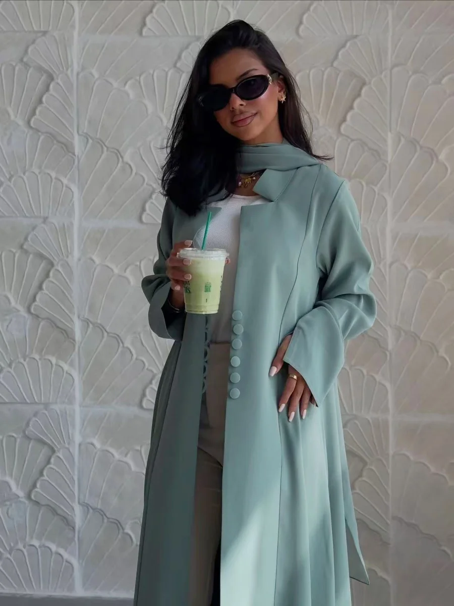 

Muslim Women Arabic Dubai Abaya Solid Blaze cardigan Long Dress With Hijab two-piece set Modest Kaftan Robe Femme Islam Clothing