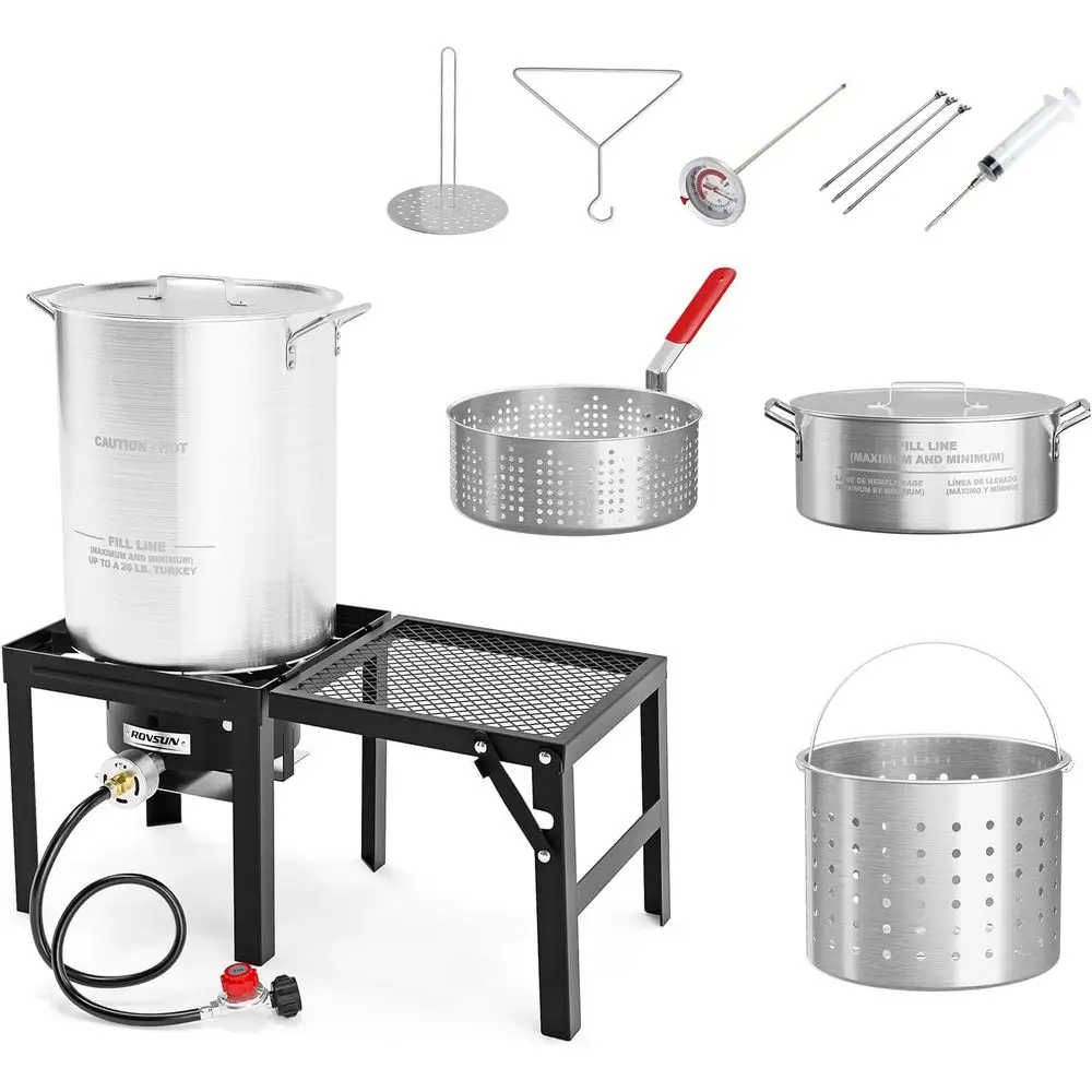 

30QT Turkey ryer & 10QT ish ryer Kit w/ 55,000Propane Stove, Outdoor Deep ryer & Seaood Boiler Steamer w/Baskets, Thermometer, d